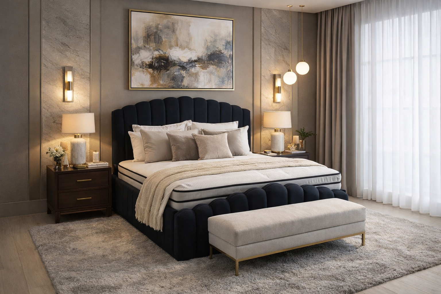 Ariana bed in midnight velvet