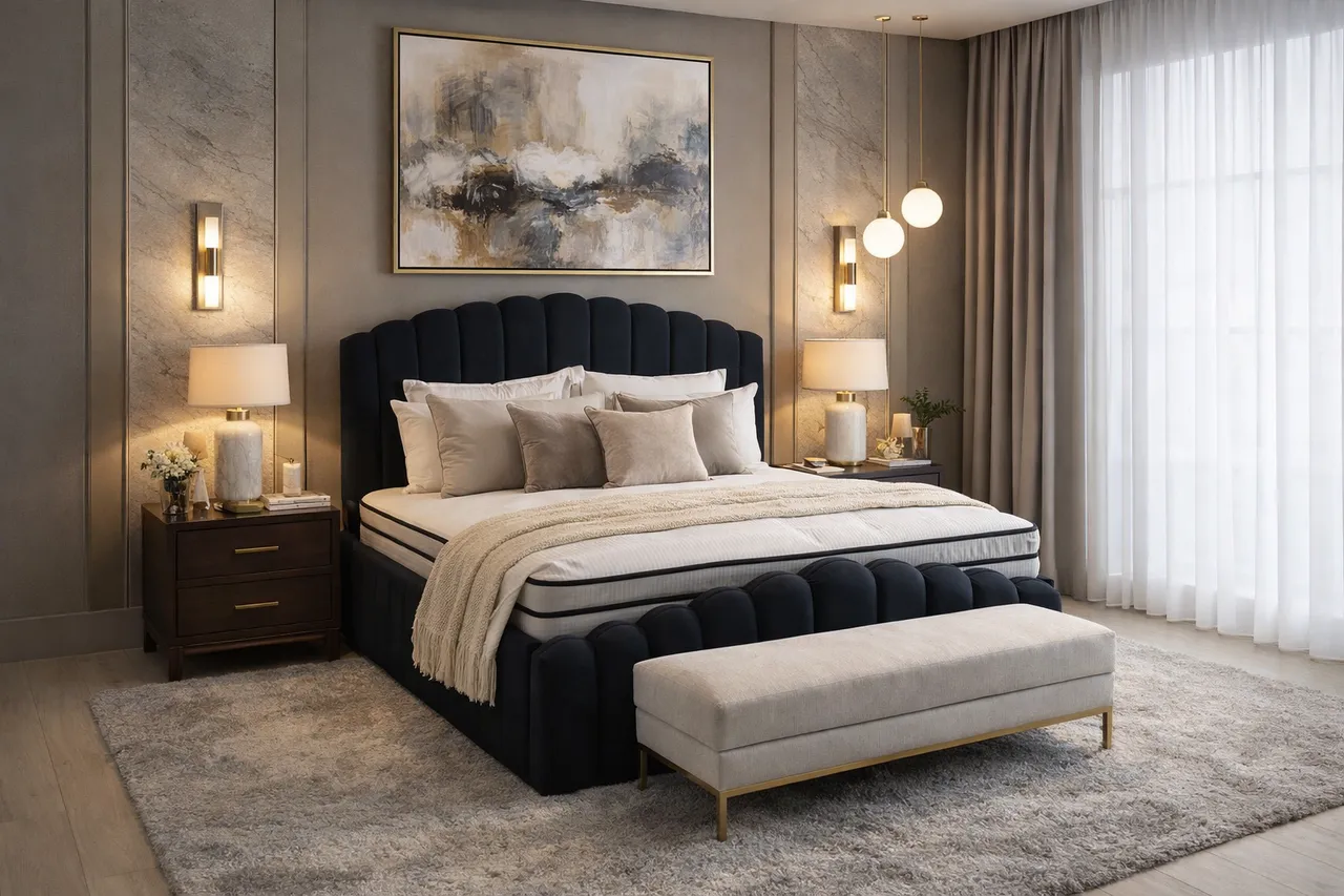 Ariana bed in midnight velvet