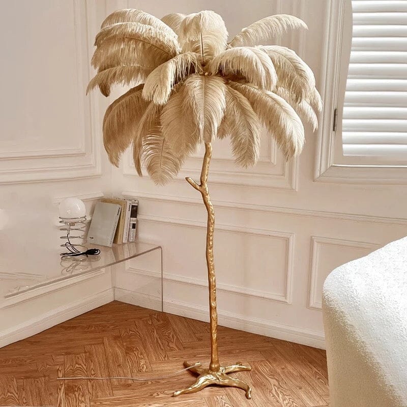 Beige floor feather lamp