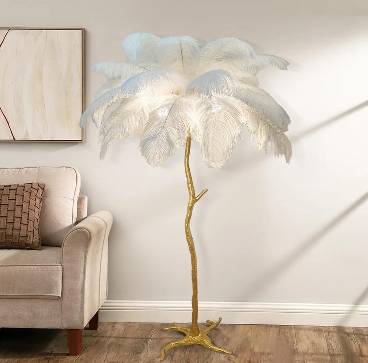 White floor feather lamp