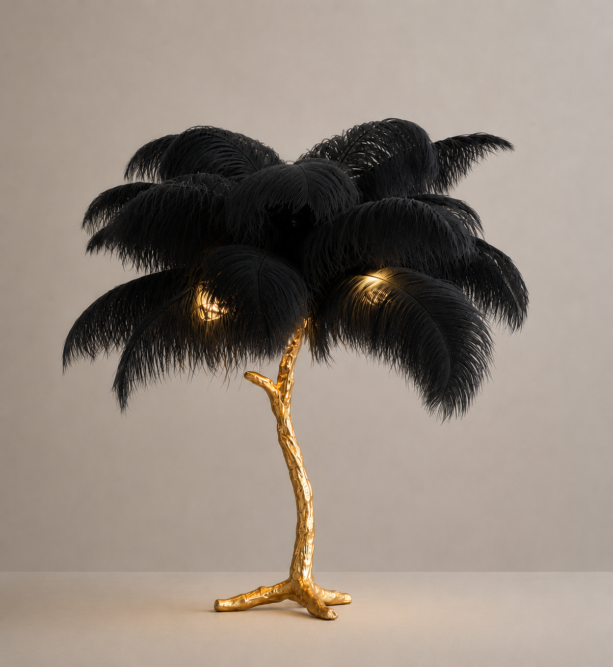 Black feather table lamp