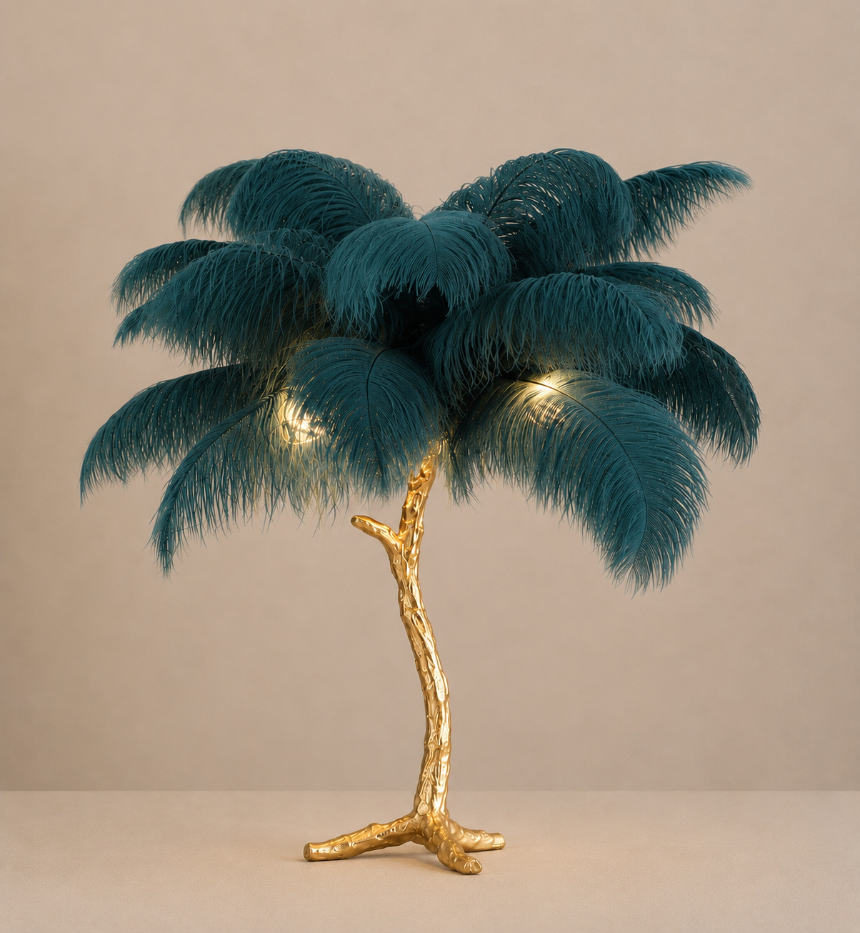 Green feather table lamp